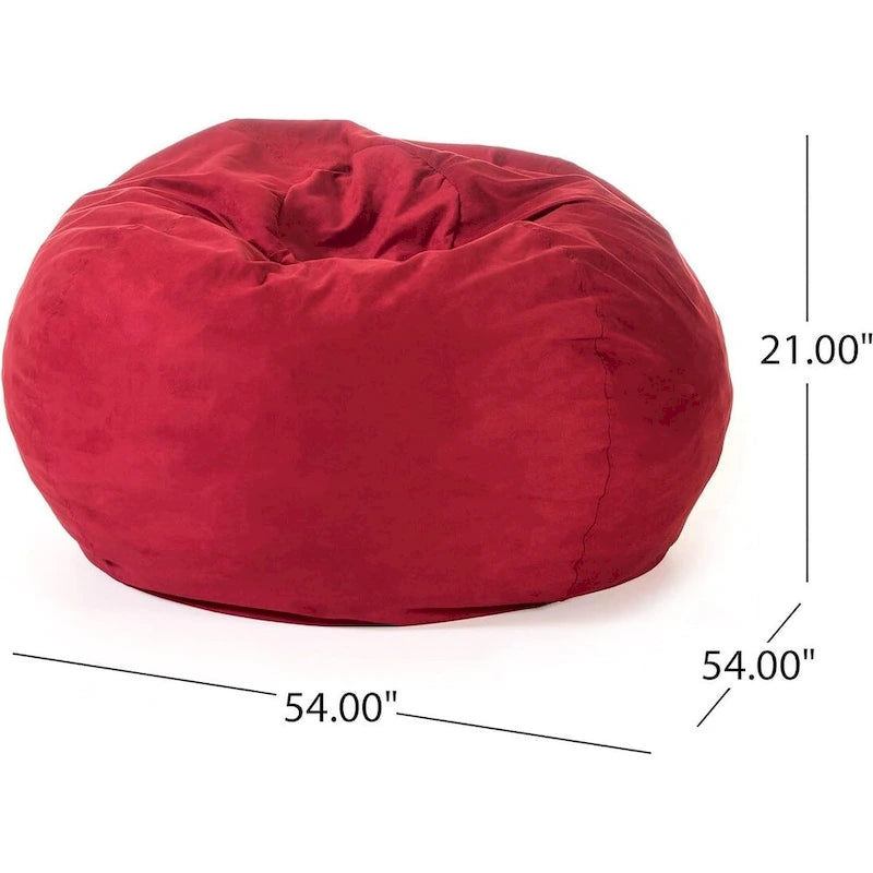 LSI 5-Foot Shredded Foam Bean Bag Chair with Removable Microsuede Cover, Cozy Lounge Seat for Kids & Adults, Chinese Red