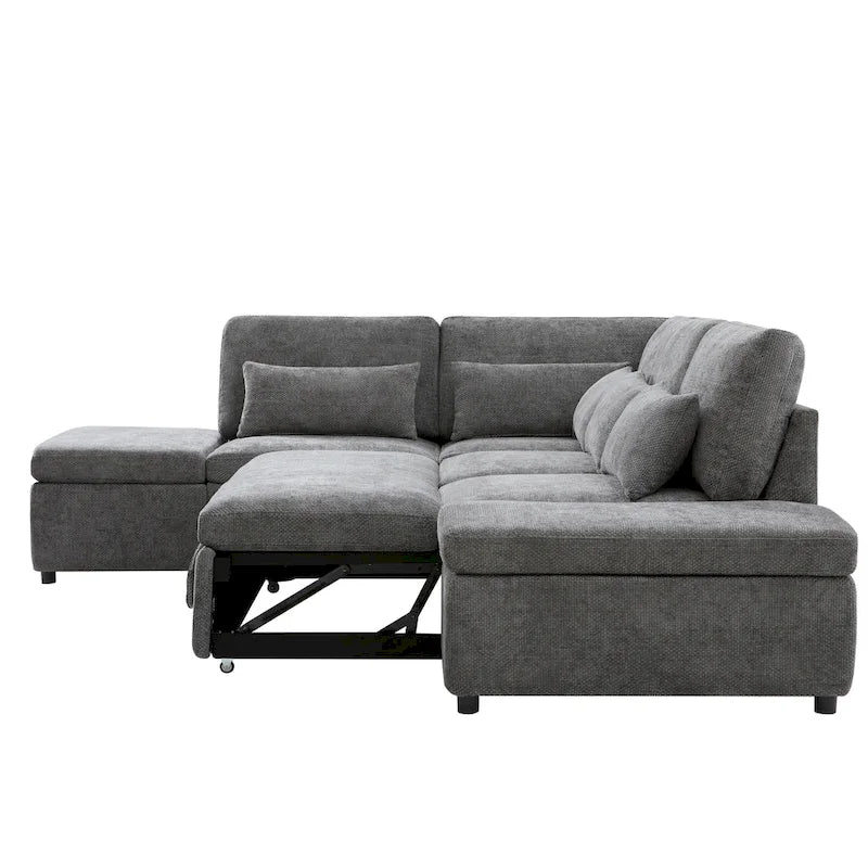 107 Oversized Chenille Modular Sectional Pull-out Sofa, Free Movement Storage Ottoman