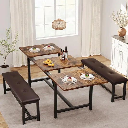 3 Piece Large Extendable Kitchen Table Set for 6