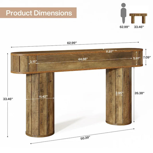63-Inch Farmhouse Console Table for Entryway, Hallway, Rustic Brown