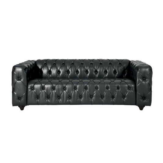 Arlo Sofa, Chesterfield Tufted Black Faux Leather Upholstery, Wood, 84 Inch