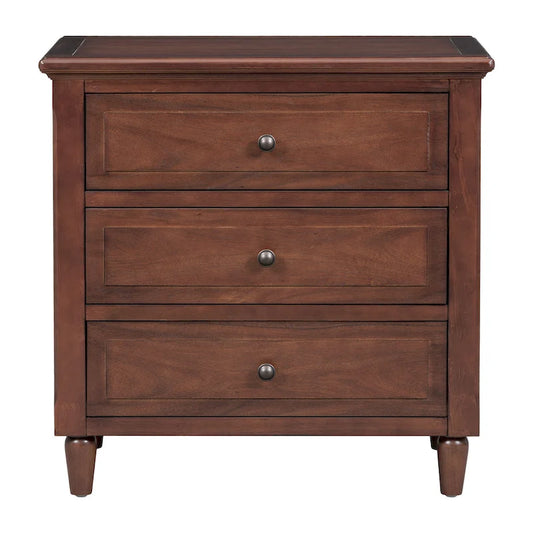 Mid-Century Modern Nightstand, Wooden Lockers with Metal Handle 3 Drawers, Entry Side Table with Solid Wood Legs