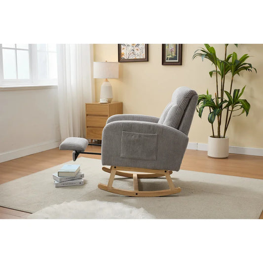 Modern Accent Rocking Chair Rocking Chair with Solid Wood Legs, Upholstered Nursery Glider Rocker