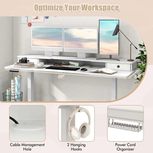 Electric Standing Desk Height Adjustable Stand Up Desk w/Storage Shelf