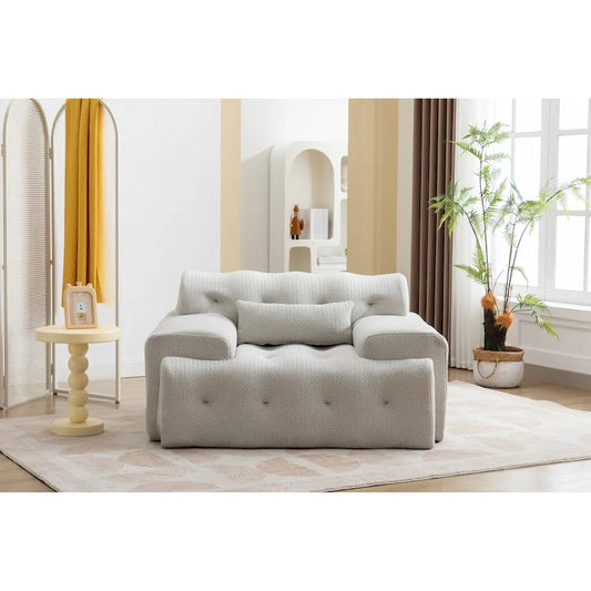 Beige Modern 53.15 Buttons Tufted Accent Chair with Pure Foam and Large Cushion for Living Room