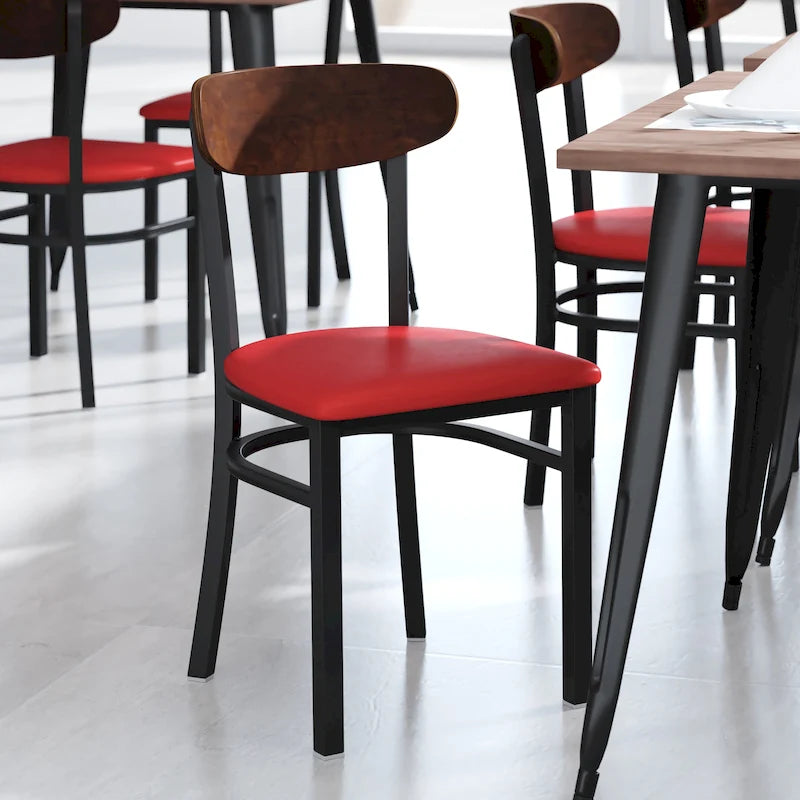 Commercial Metal Dining Chair with Wood Seat and Boomerang Back