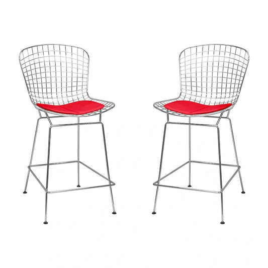 Mid Century Modern Chrome Wire Counter Stool (Set of 2) - N/A
