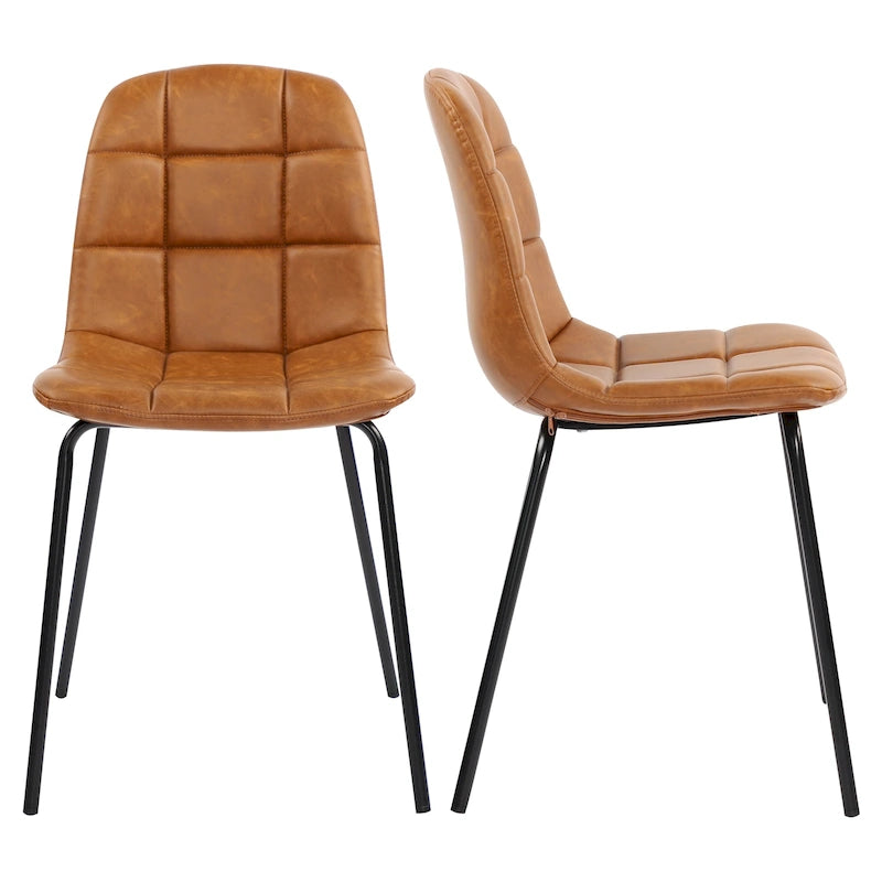 Faux Leather Dining Chairs Upholstered Side Chairs with Metal Legs Set of 2