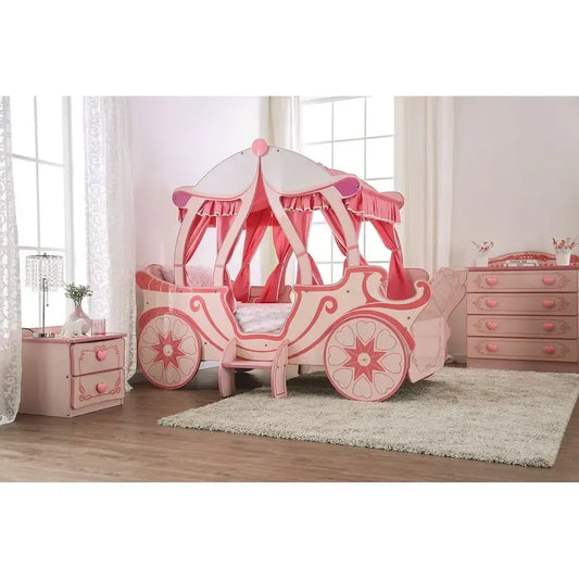 Wooden Carriage Bed in Pink