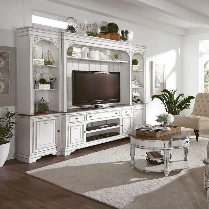 Magnolia Manor Antique White & Weathered Bark Entertainment TV Stand - 73 Wide