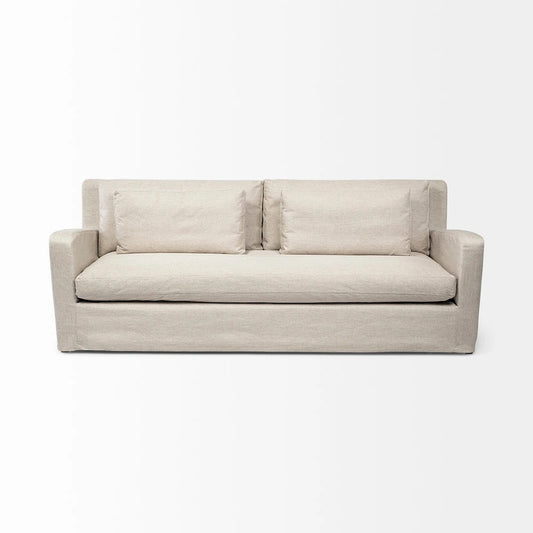 Denly Beige Fabric Slipcover w/ Double Stacked Back Cushions Sofa - 92.5W x 38.2D x 34.5H