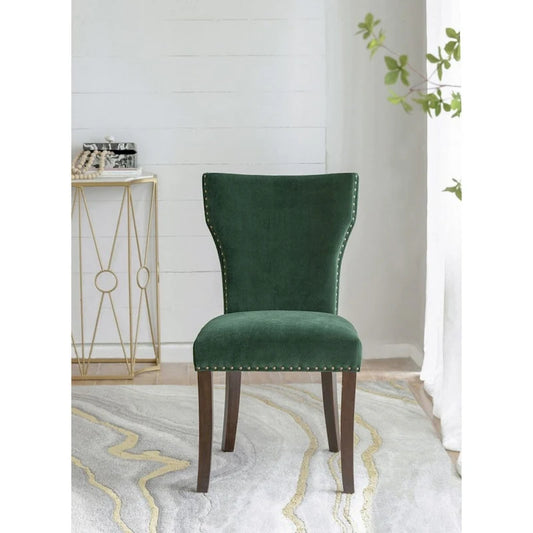 Velvet Armless Nail Head Wooden Dining Chairs 37 Green and Brown 2Ct