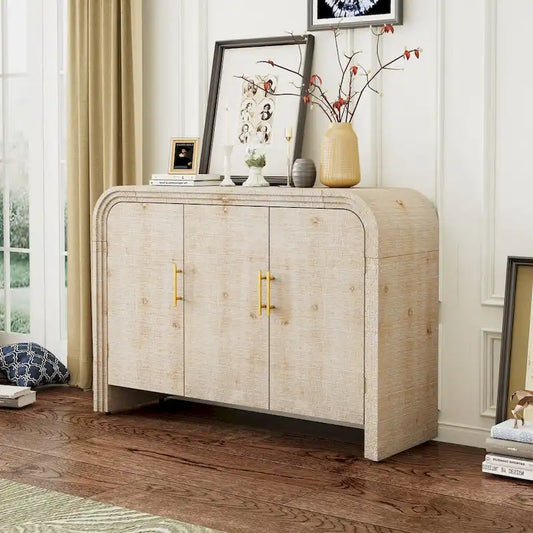 Retro Minimalist Curved Sideboard with Gold Handles - N/A