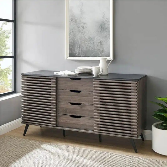 59 Modern Sideboard Storage Cabinet TV Stand with 4 Drawers and 2 Sliding Doors