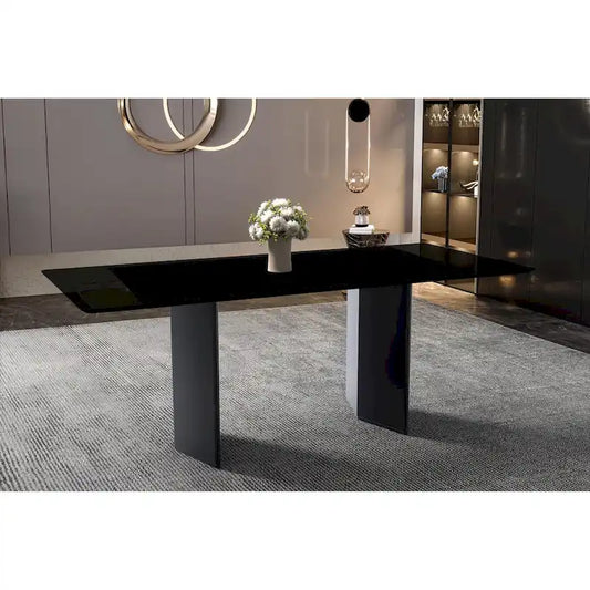 Lior Rectangular Dining Table with Glass/Sintered Stone Tabletop in Steel