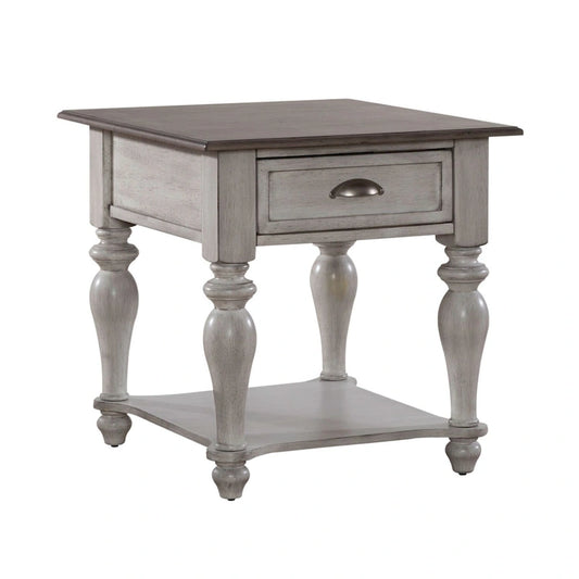 Ocean Isle Antique White & Weathered Pine Drawer End Table