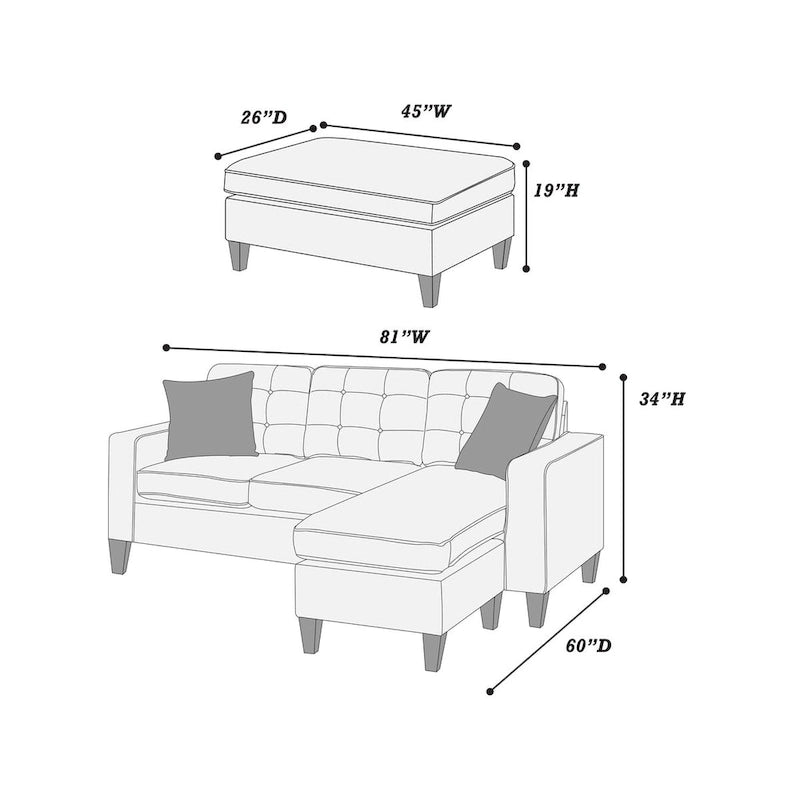 Poundex 3-Pcs Sectional Set