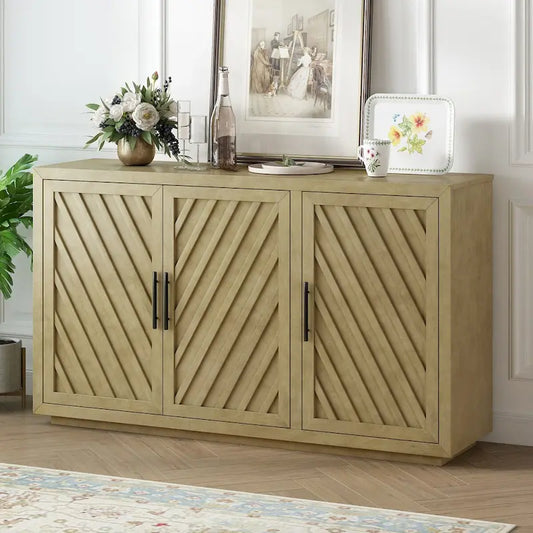 3-Door Sideboard with Adjustable Shelves and Black Handles