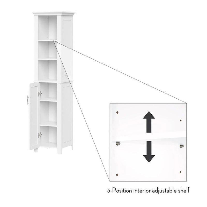 RiverRidge Somerset Single Door Tall Bathroom Cabinet Storage Organizer with an Open and Adjustable Shelves - White