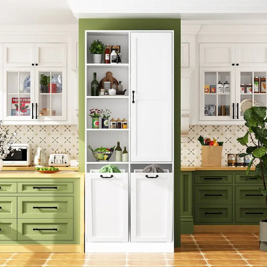 Elegant White Buffet Cabinet with Rotating Drawers Laundry Cabinet