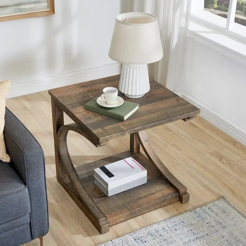 Unique Coffee Table, Solid Wood 23.8 Inch Modern Coffee Table Center Table With Storage, Solid Wood Special Shape Coffee Table