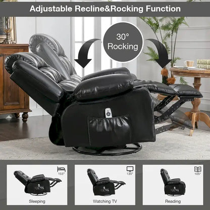 PU Swivel Rocker Massage Recliner Chair with USB Charge Port, 2 Cup Holders and Side Pocket