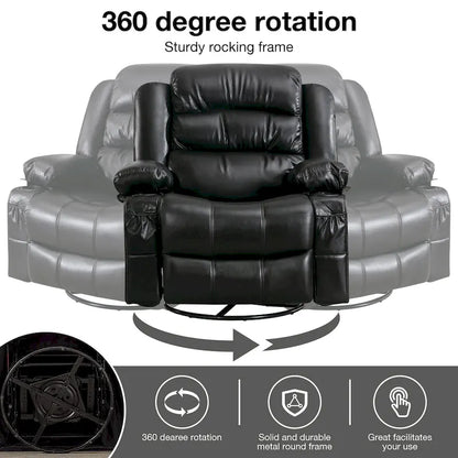 PU Swivel Rocker Massage Recliner Chair with USB Charge Port, 2 Cup Holders and Side Pocket