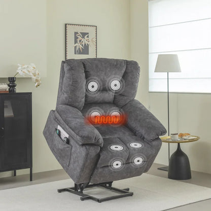 Oversized Velvet Power Lift Recliner with Massage, Heating, Pockets