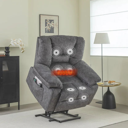 Oversized Velvet Power Lift Recliner with Massage, Heating, Pockets