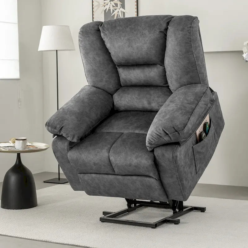 Oversized Velvet Power Lift Recliner with Massage, Heating, Pockets