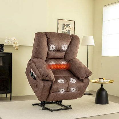 Oversized Velvet Power Lift Recliner with Massage, Heating, Pockets