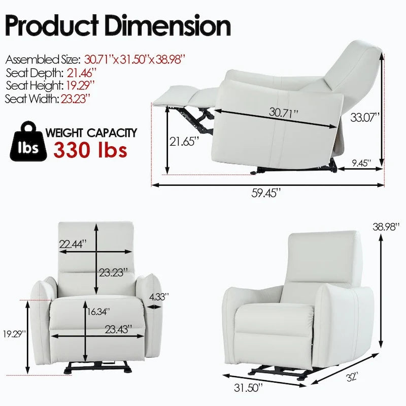 Power Recliner with USB Port, Space-Saving Wall Hugger Recliner