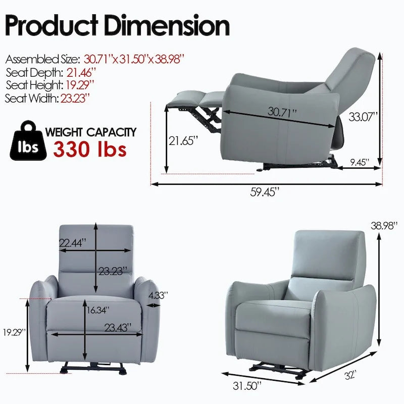 Power Recliner with USB Port, Space-Saving Wall Hugger Recliner