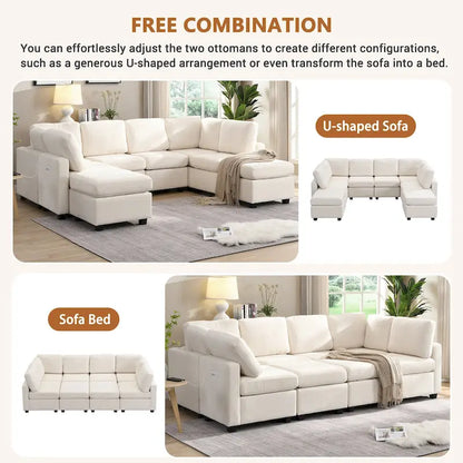 103 Sectional Sofa Couch Sofa Bed U-shaped Sofa with Two Movable Ottoman and Three USB Ports