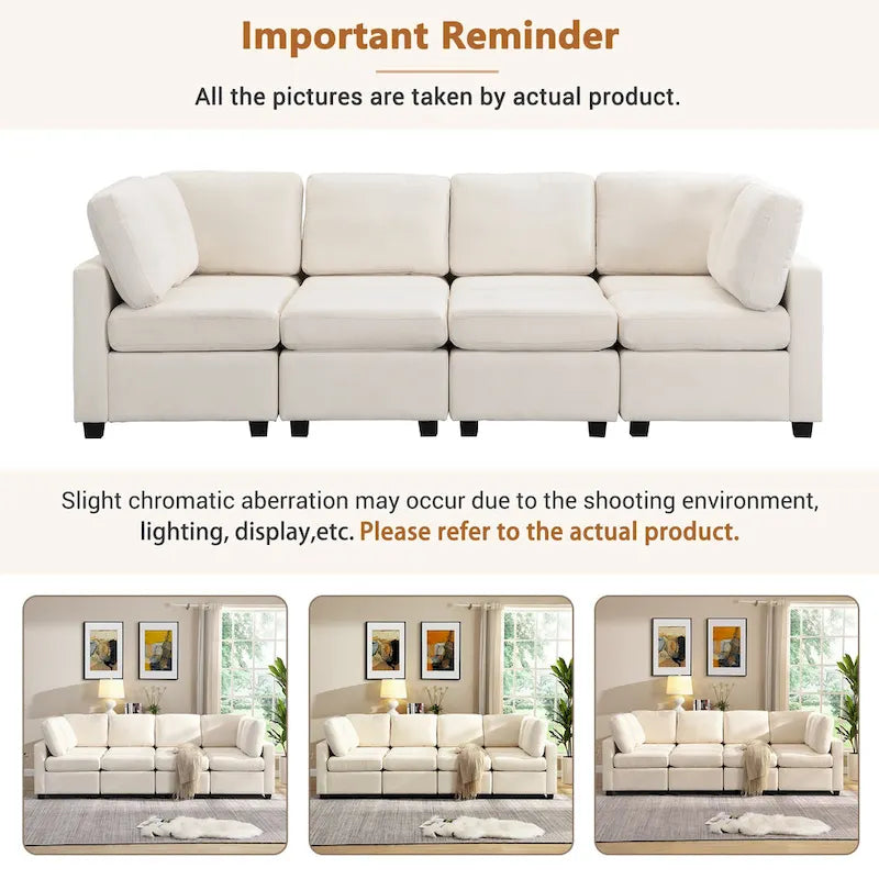 103 Sectional Sofa Couch Sofa Bed U-shaped Sofa with Two Movable Ottoman and Three USB Ports