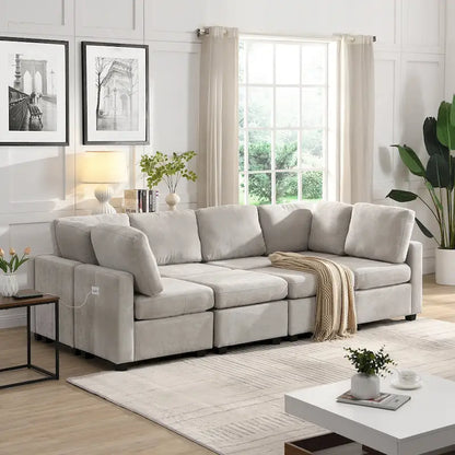 103 Sectional Sofa Couch Sofa Bed U-shaped Sofa with Two Movable Ottoman and Three USB Ports