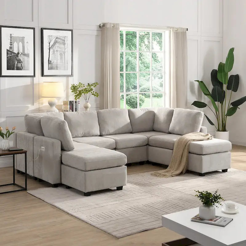 103 Sectional Sofa Couch Sofa Bed U-shaped Sofa with Two Movable Ottoman and Three USB Ports