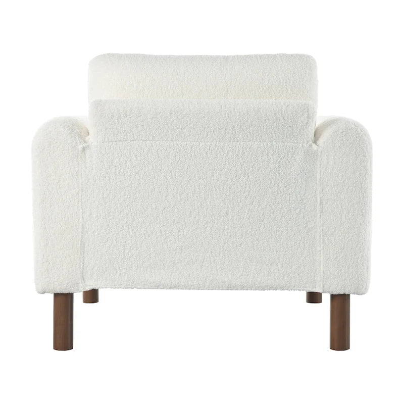 White 33.5 Upholstered Accent Chair with Walnut Legs and Curved Handrail