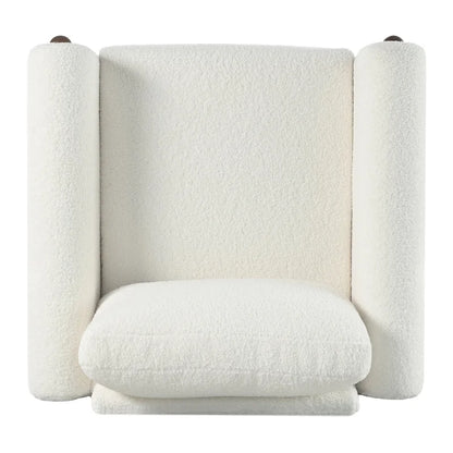 White 33.5 Upholstered Accent Chair with Walnut Legs and Curved Handrail