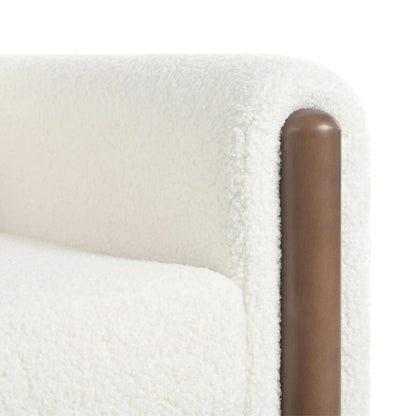 White 33.5 Upholstered Accent Chair with Walnut Legs and Curved Handrail