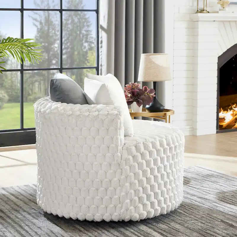 Off White 35 3D Upholstered Barrel Chair with Wheels