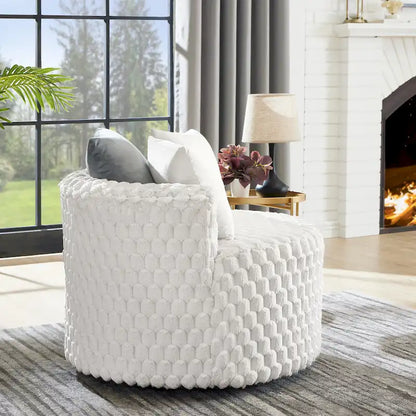 Off White 35 3D Upholstered Barrel Chair with Wheels