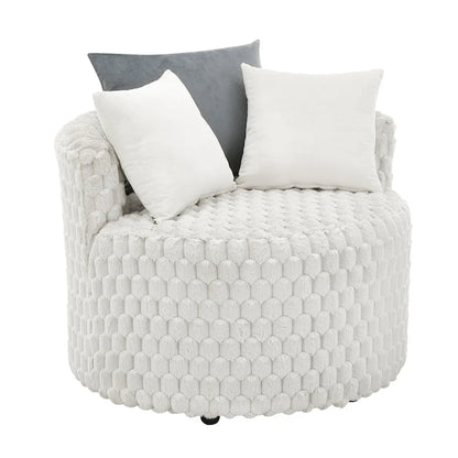 Off White 35 3D Upholstered Barrel Chair with Wheels