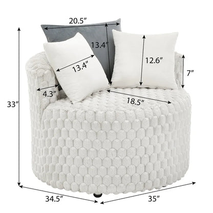 Off White 35 3D Upholstered Barrel Chair with Wheels