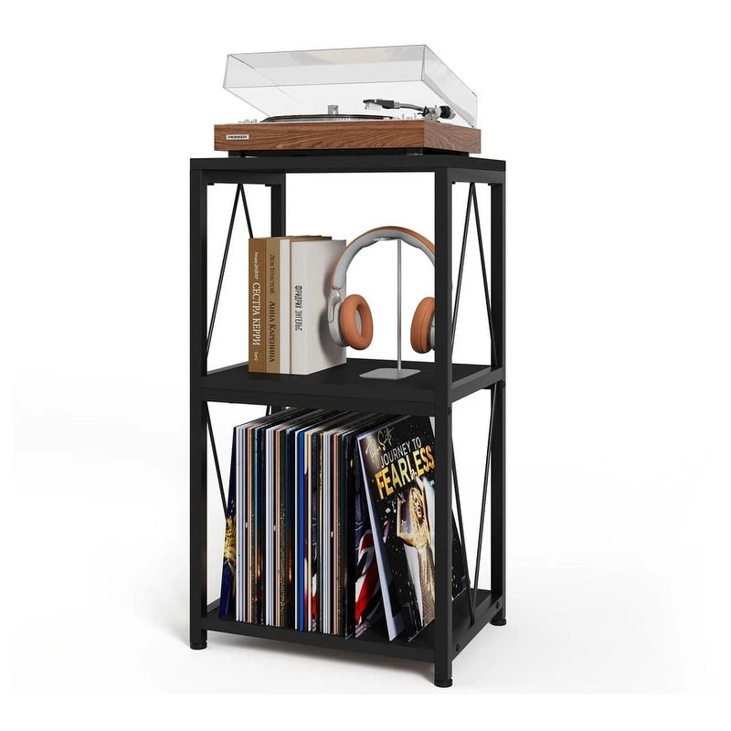 3-Tier Record Player Stand with Vinyl Record Storage - 11.85D x 15.94W x 30.91H