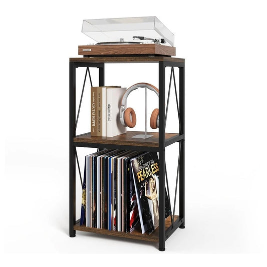 3-Tier Record Player Stand with Vinyl Record Storage - 11.85D x 15.94W x 30.91H