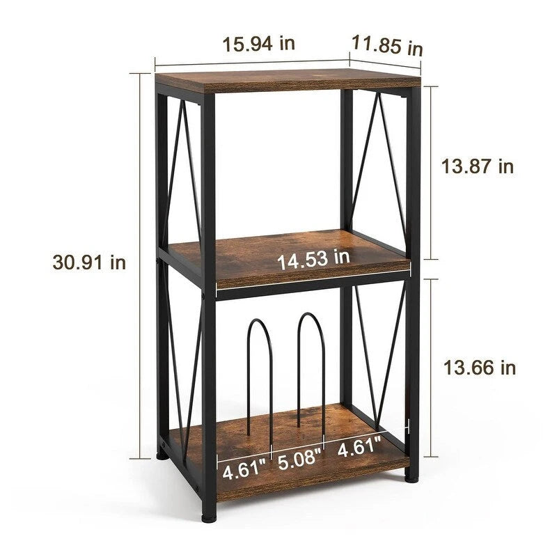 3-Tier Record Player Stand with Vinyl Record Storage - 11.85D x 15.94W x 30.91H