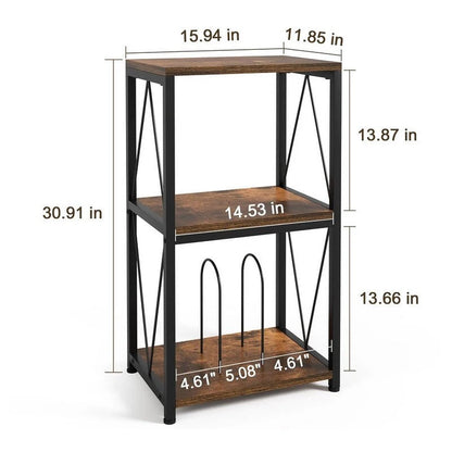 3-Tier Record Player Stand with Vinyl Record Storage - 11.85D x 15.94W x 30.91H