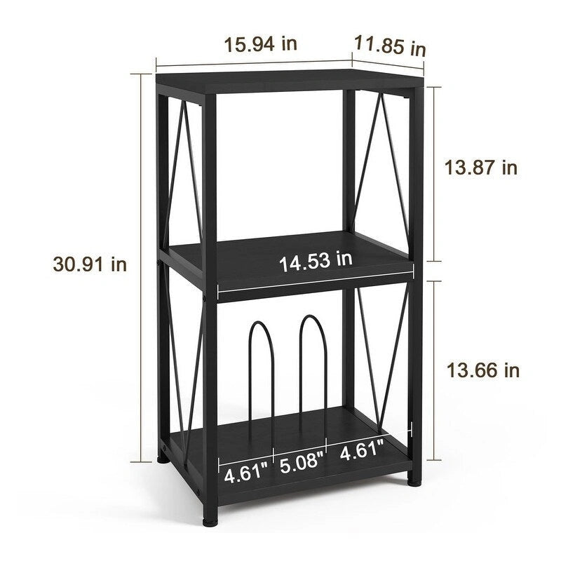 3-Tier Record Player Stand with Vinyl Record Storage - 11.85D x 15.94W x 30.91H