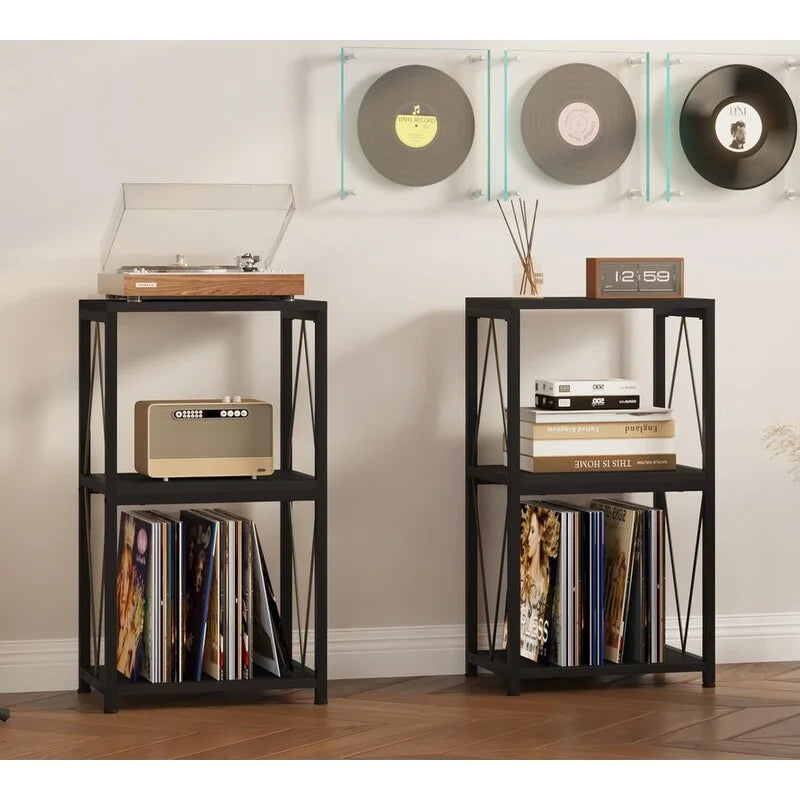 3-Tier Record Player Stand with Vinyl Record Storage - 11.85D x 15.94W x 30.91H